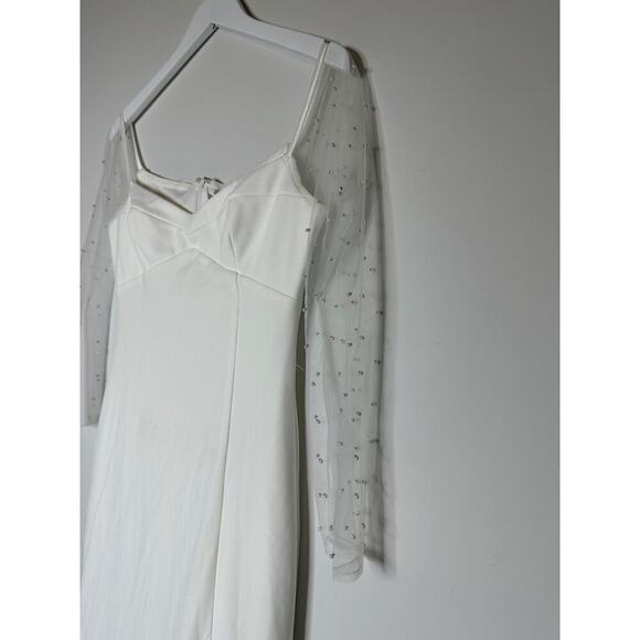 Lulus Size Medium Mesh Beaded Sweetheart Mermaid Maxi Wedding Dress Bridal Elope - Picture 6 of 16